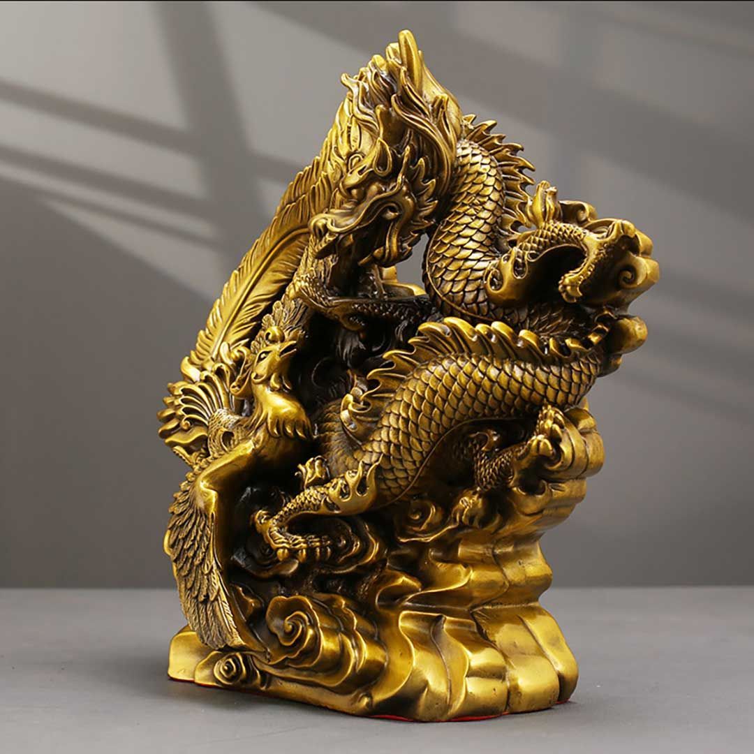 特大　龍　置物 風水 特大 龍と鳳凰 置物 ゴールド ドラゴン フェニックス 不死鳥 竜