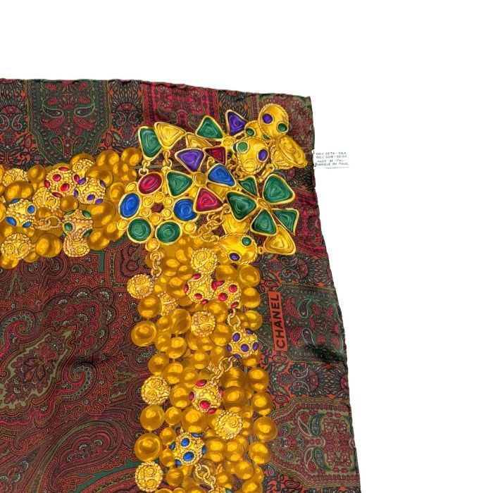 CHANEL シャネル ココマーク ペイズリー チェーン 総柄 シルクスカーフ