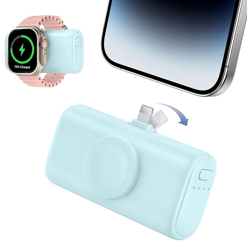 【特価商品】RORRY[業界初モバイルバッテリー]コンパチブル充電器 5000mAh大容量 コードレス For iPhone/iwatch/Airpods 折りたたみコネクター内蔵 3A急速充電 軽量 小型 携帯便利 3台同時充電 パススル