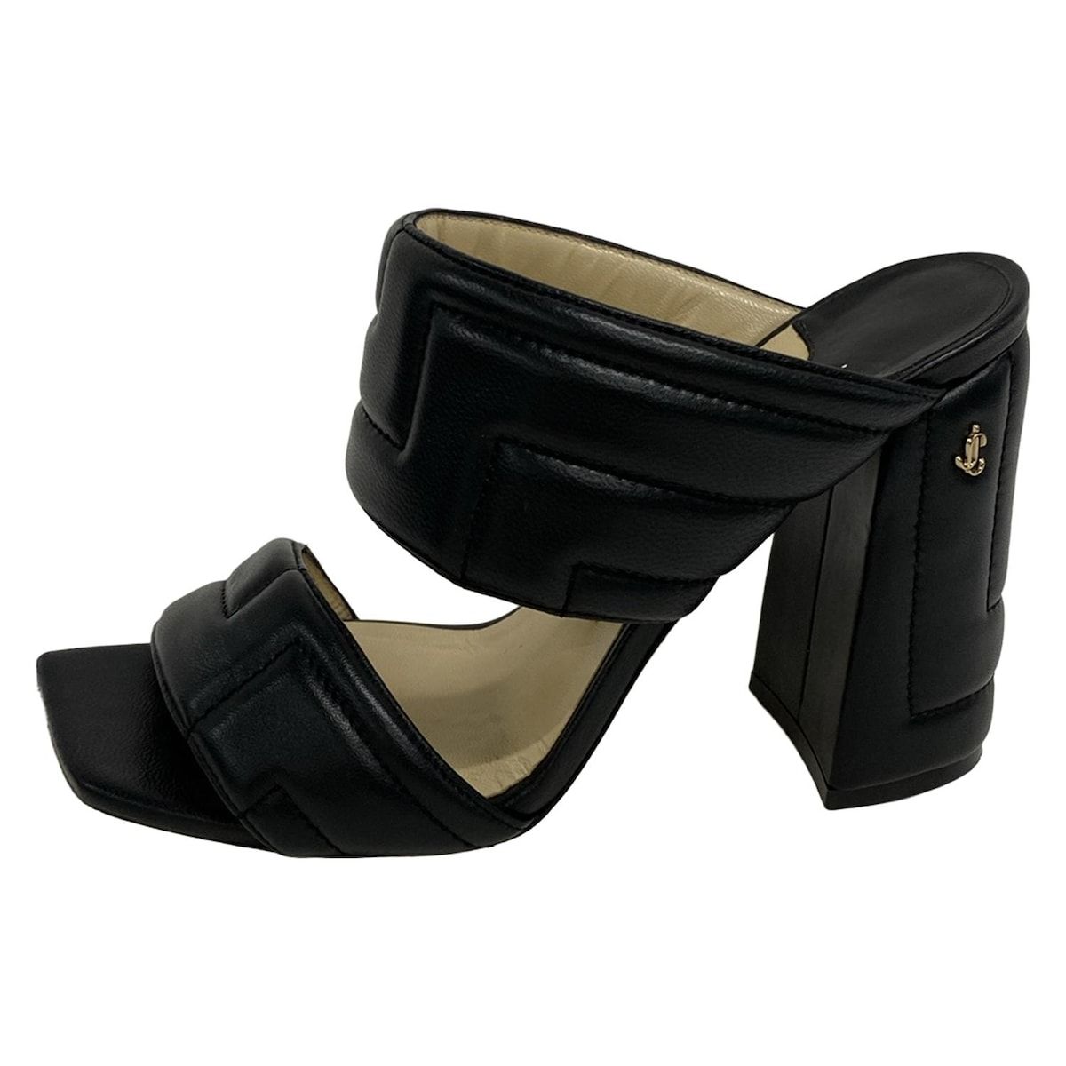 JIMMY CHOO ジミーチュウ ミュール 38 レディース - 黒 キルティング レザー