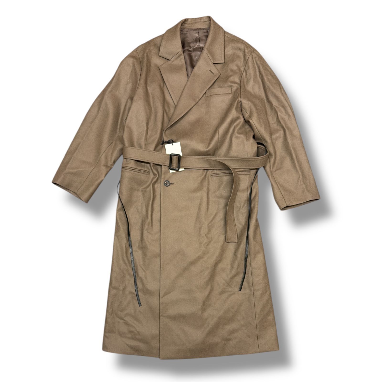 参考上代149600円 ssstein OVERSIZED MAXI-LENGTH DOUBLE BREASTED COAT オーバーサイズマキシレングスダブルブレステッドコート ノッチドラペル メルトン シュタイン ST.905 グレージュ