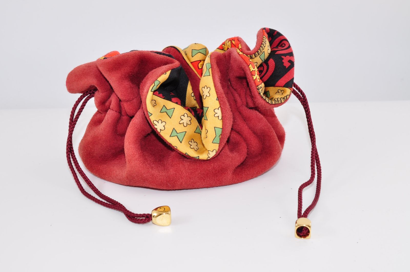 HERMES エルメス 巾着 ポーチ ブルスアビジュー シルク×スエード