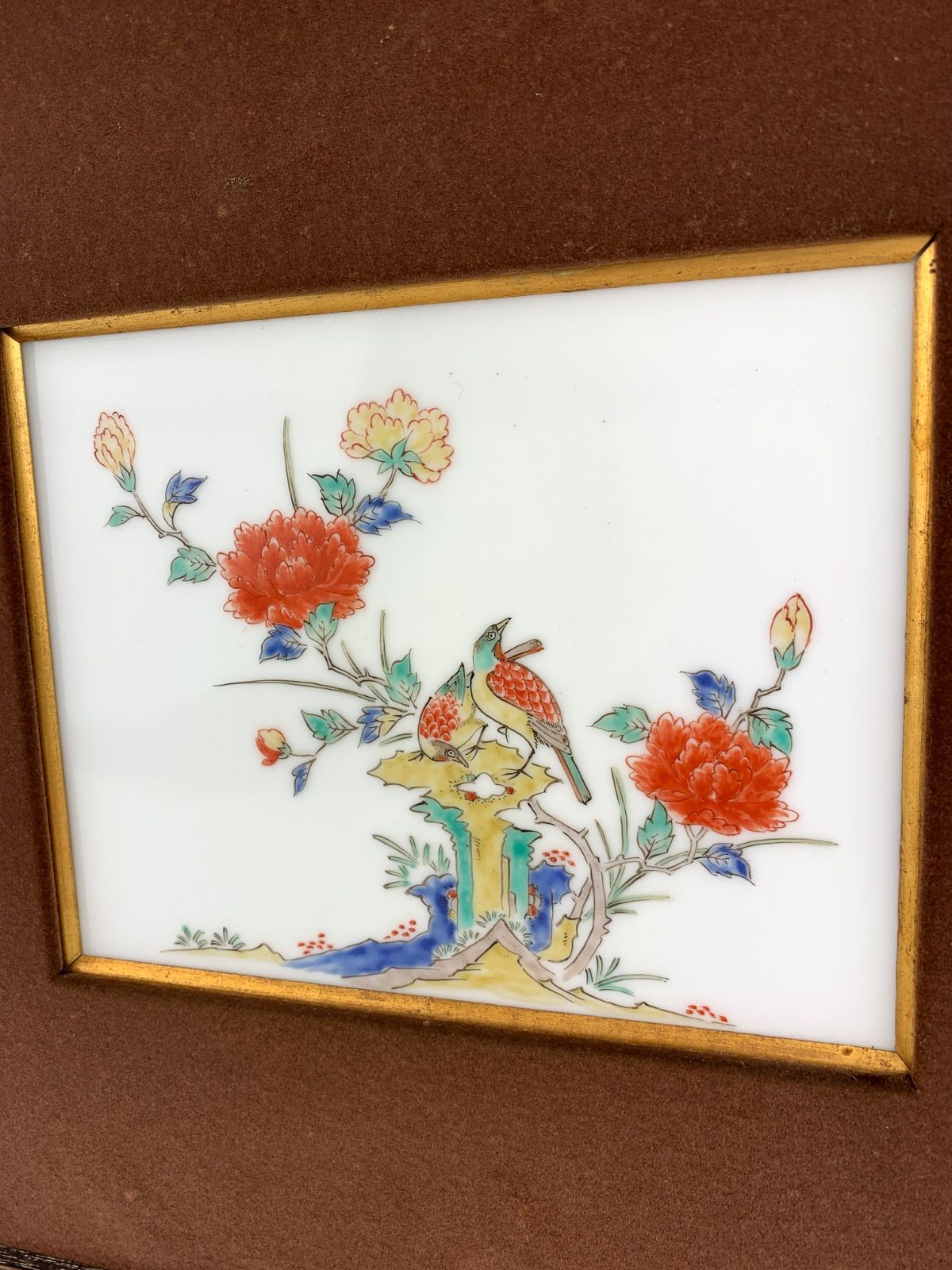 白磁刻文陶板画
