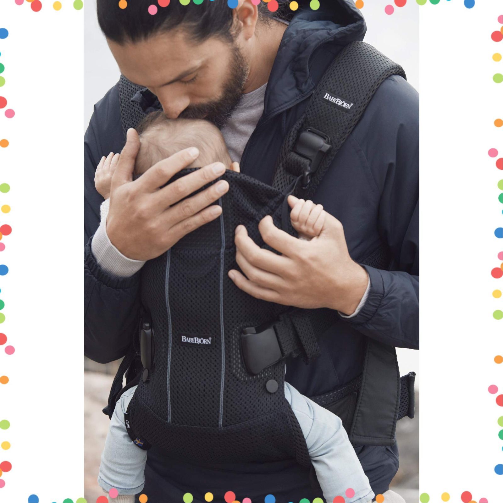 通気性の良いメッシュ素材 0カ月 36カ月まで ONE KAI 抱っこ紐 Air ブラック ベビービョルン 4WAY対応