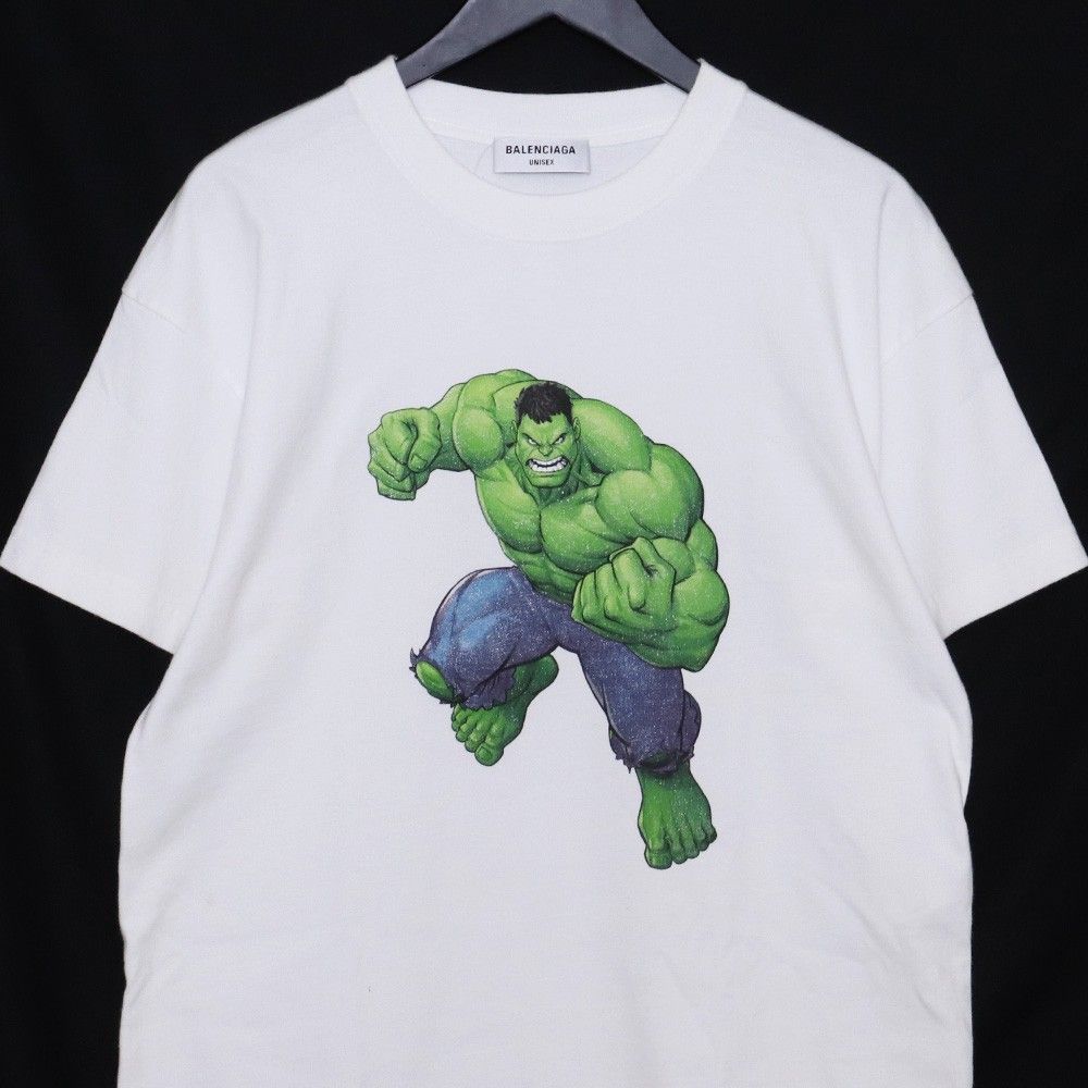 BALENCIAGA × MARVEL マーベル ハルクプリントTシャツ XSサイズ ホワイト 612965 TLV59-9000 バレンシアガ Incredible Hulk 半袖カットソー Balenciaga White Hulk Printed Cotton Short Sleeve T-Shirt M
