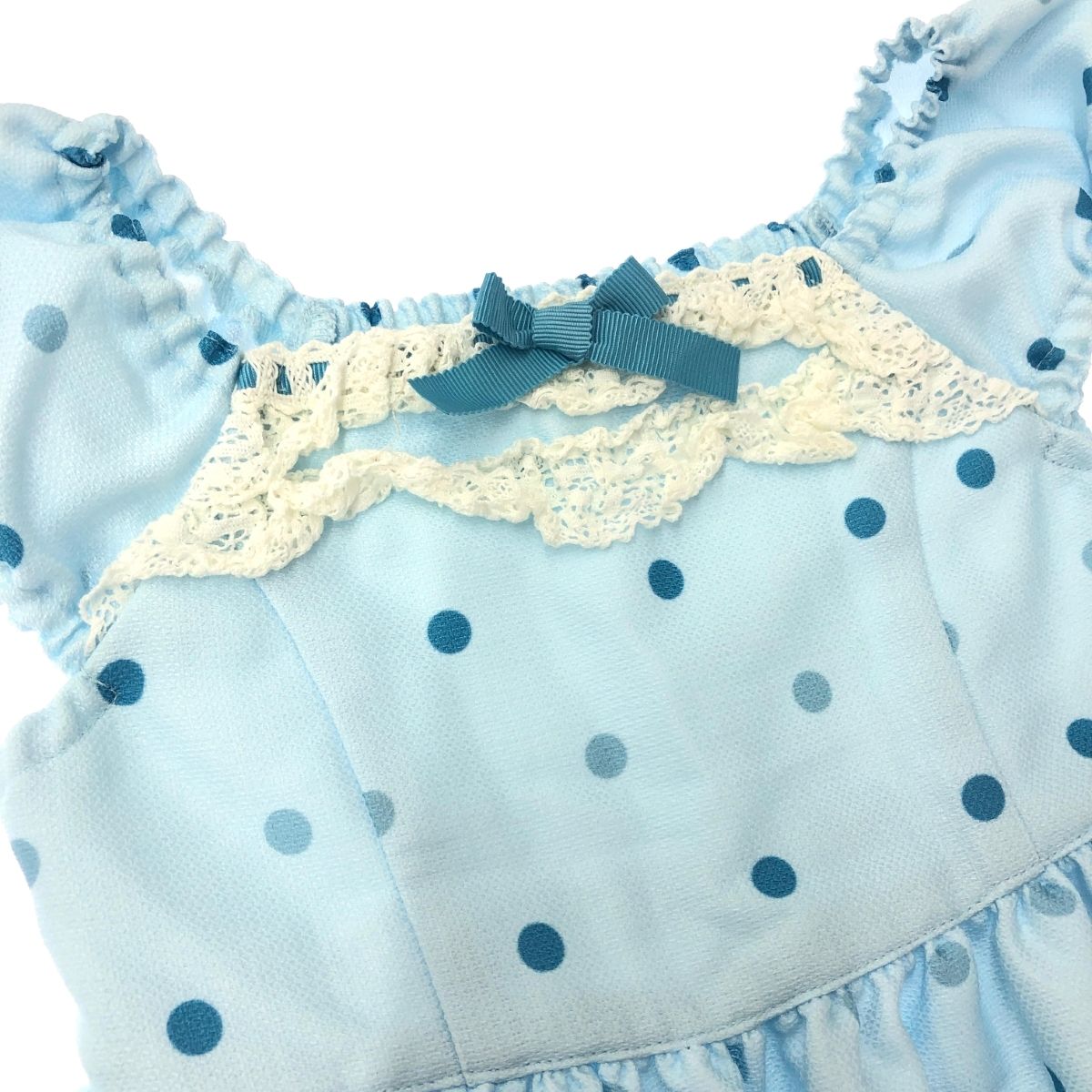 Shirley Temple シャーリーテンプル リボン ワンピース サイズ:100cm  ブルー  キッズ ドット　240001134565 Shirley Temple シャーリーテンプル リボン ワンピース サイズ:100cm