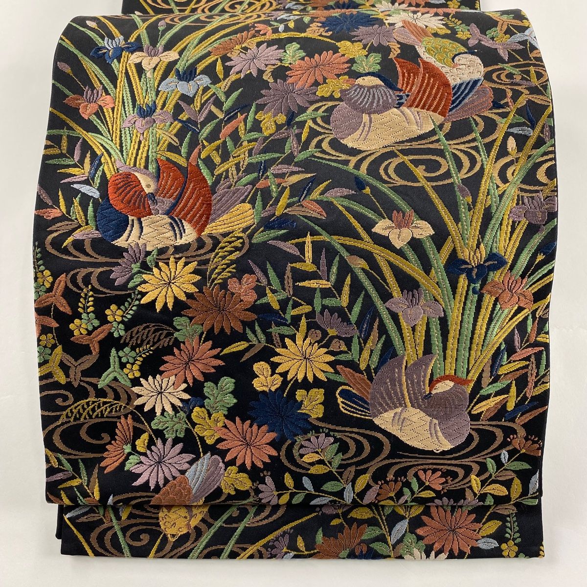 袋帯 秀品 鴛鴦 草花 唐織 箔 黒 六通 正絹 中古 - メルカリ