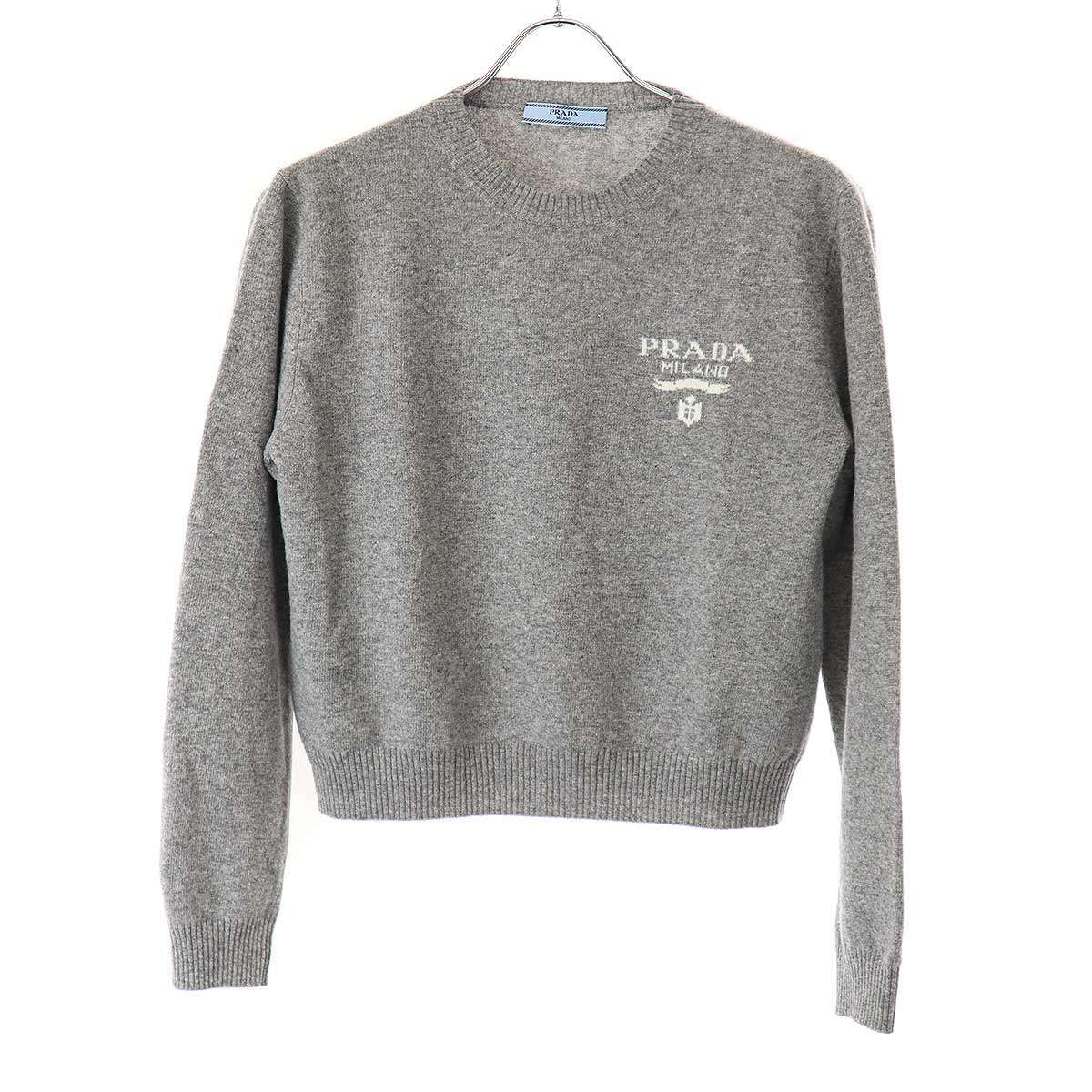 PRADA(プラダ) 長袖セーター サイズ36 S レディース美品  P24S1L グレー ウール、カシミヤ PRADA プラダ ウール×カシミヤ ロゴニットセーター グレー 36 P24S1L