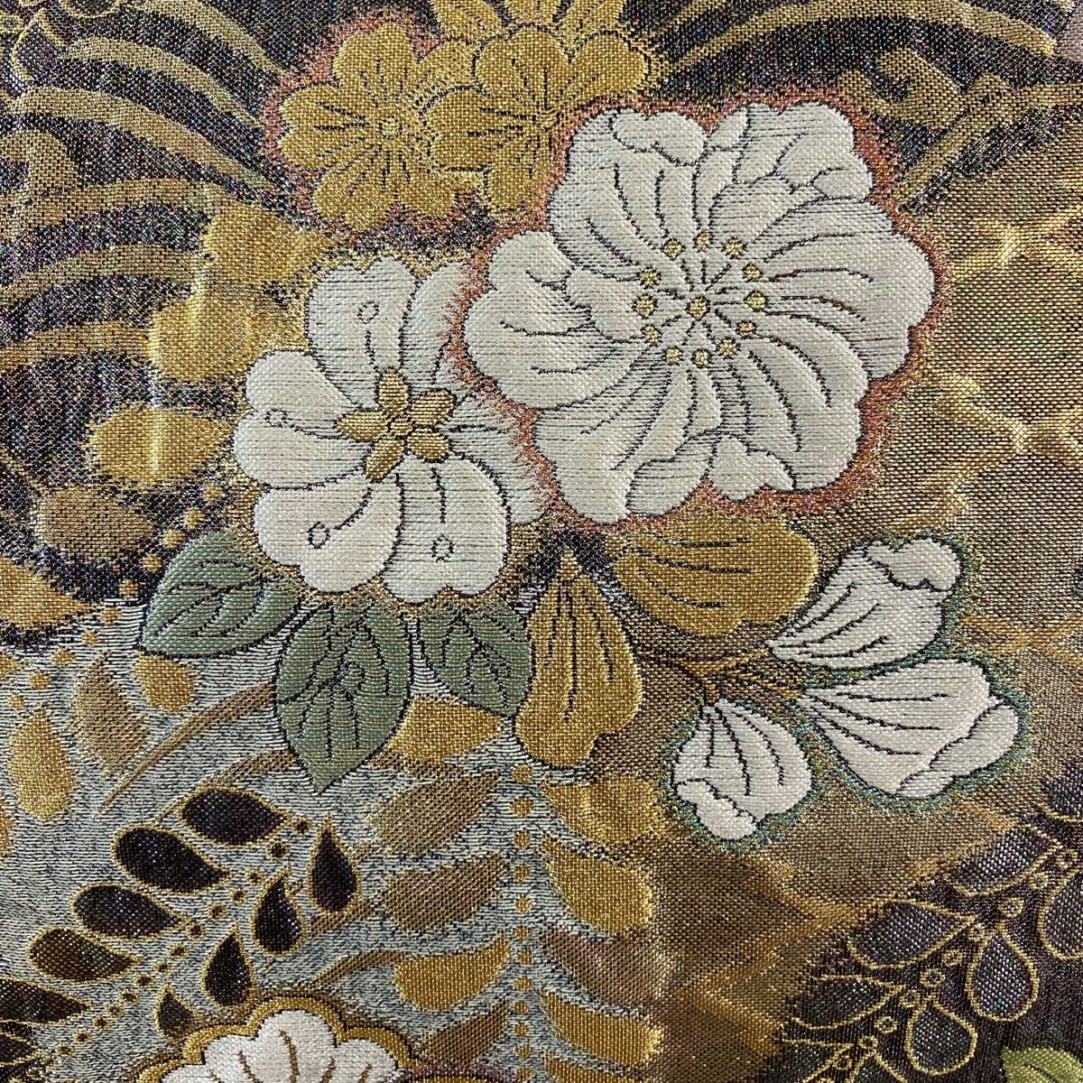 袋帯 秀品 辻が花柄 金銀糸 箔 茶紫 六通 正絹