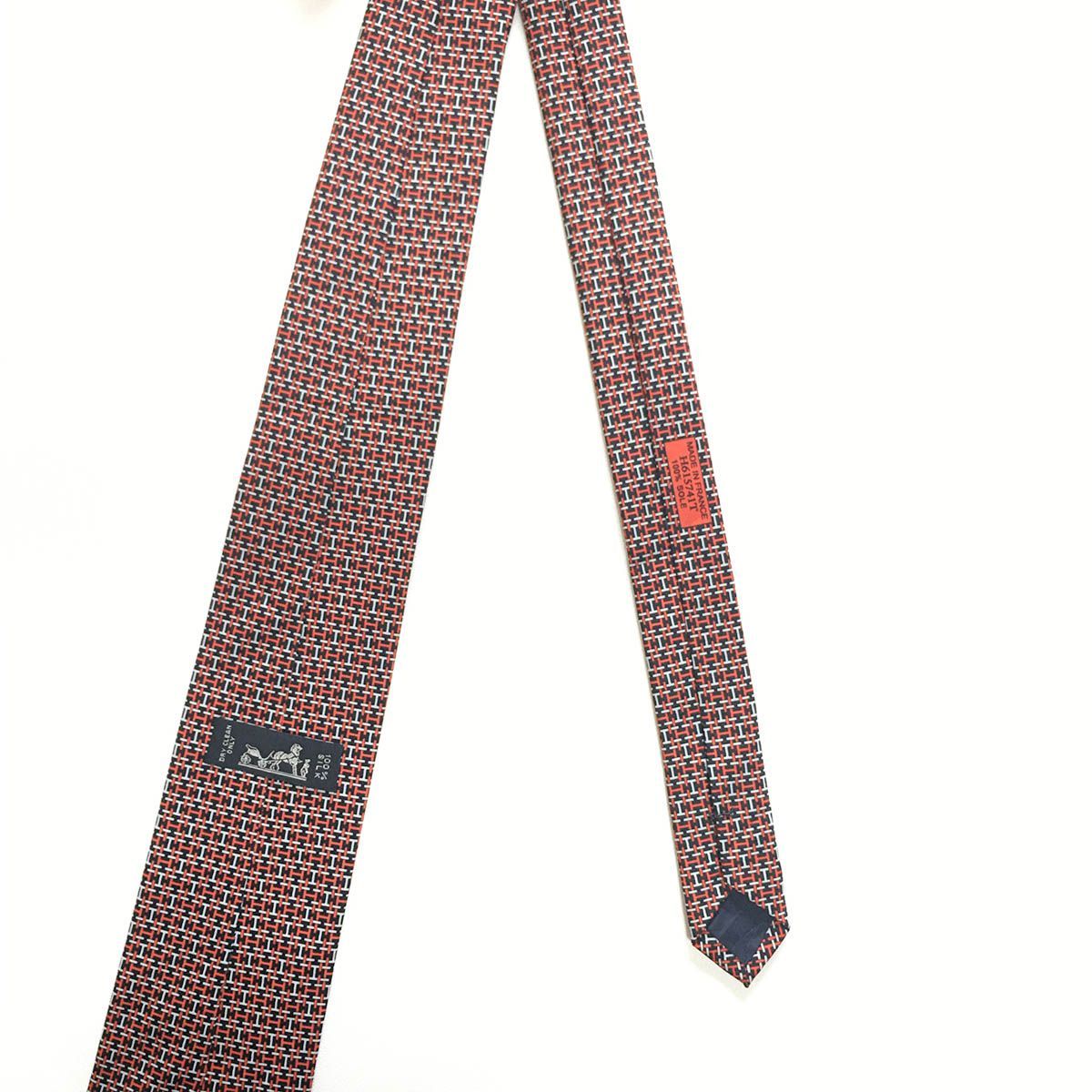 美品 エルメス HERMES ネクタイ シルク100% フランス製 H柄 レッド 美品 エルメス HERMES ネクタイ シルク100% フランス製 レッド