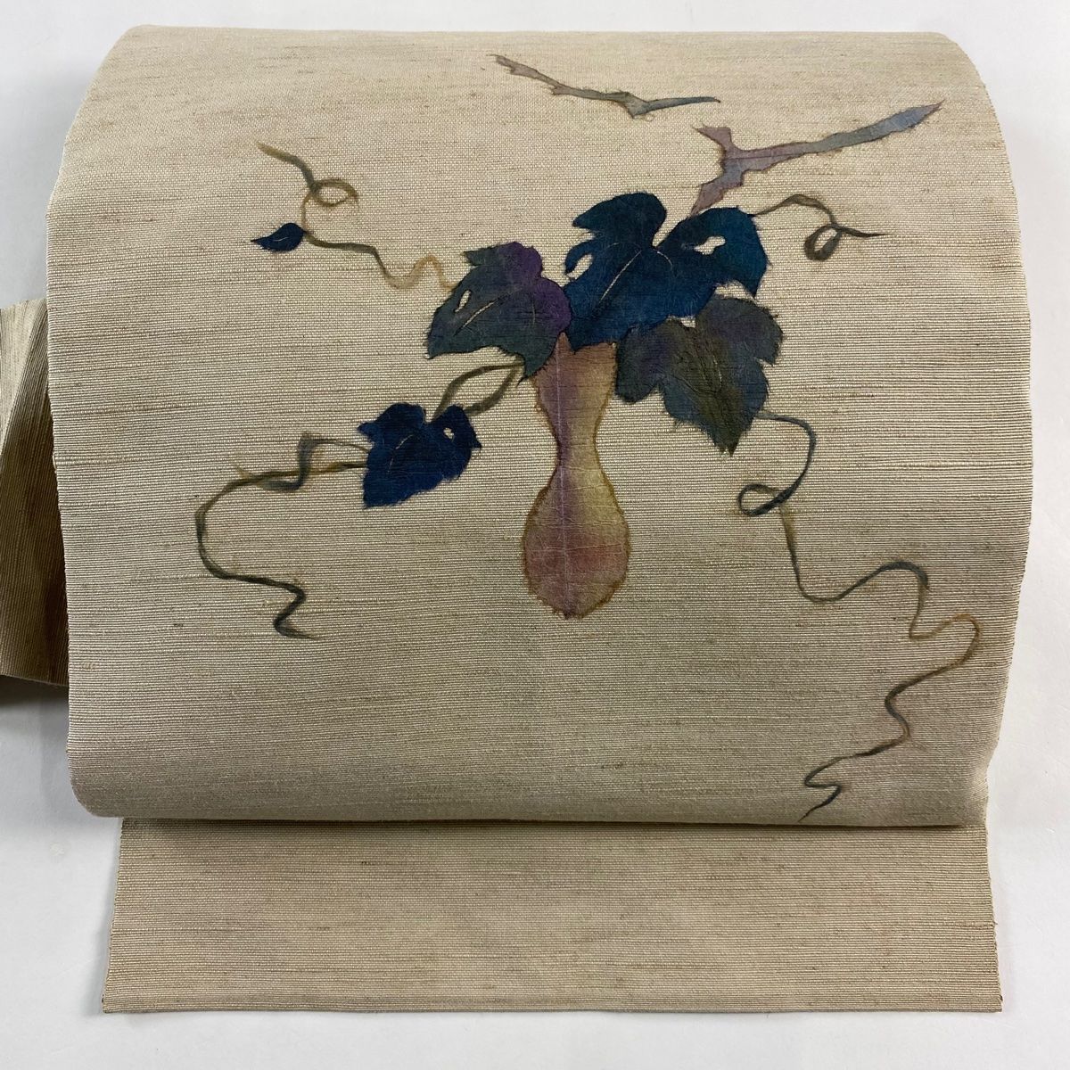 名古屋帯 紬地 瓢箪 ベージュ 正絹