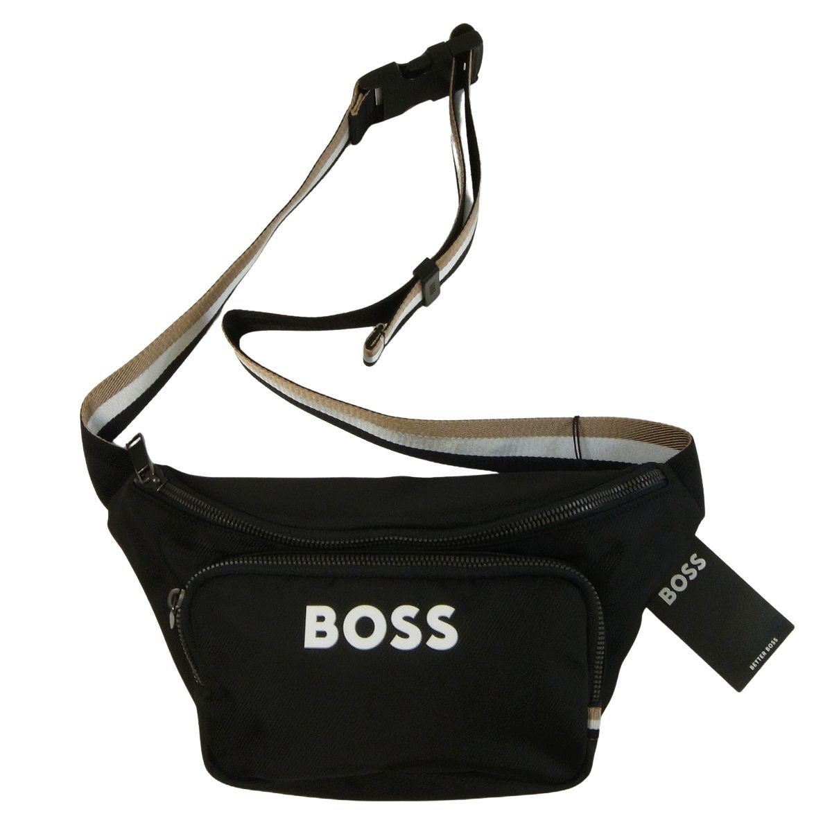 Hugo Boss★斜めストライプ☆ロゴ☆ボディバッグ コントラストロゴ クロスボディバッグ シグネチャーストライプ