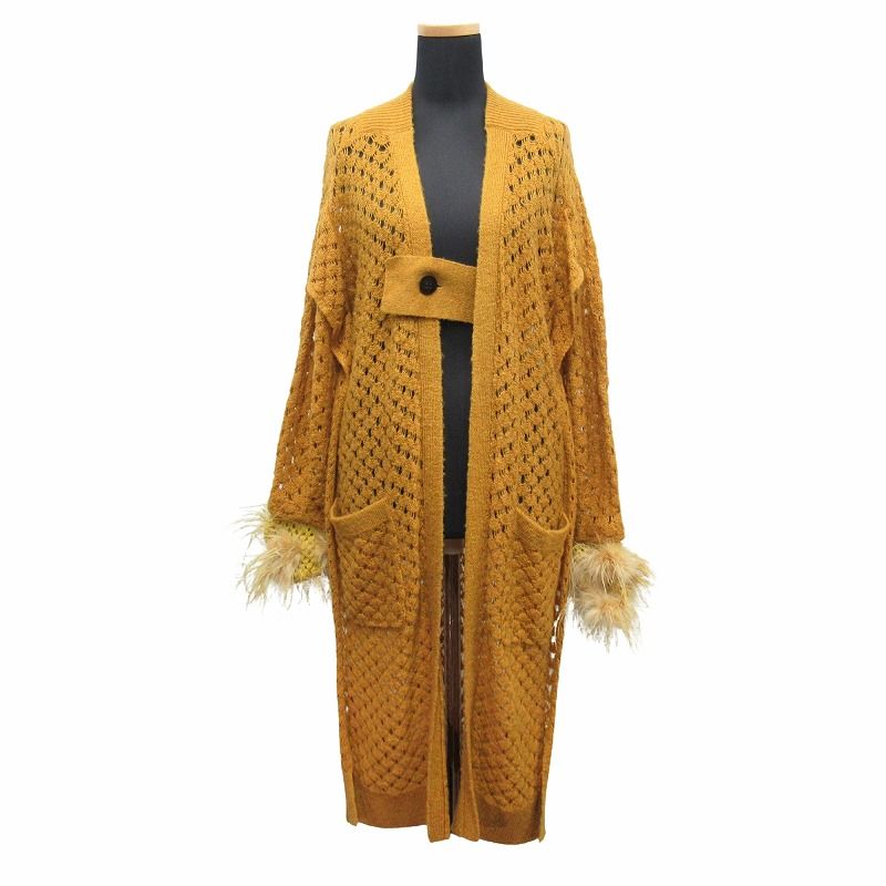 美品 20aw トーガ プルラ TOGA PULLA モヘア フェザー ニット ロング カーディガン コート ファー 36 黄 イエロー レディース 美品 20aw トーガ プルラ TOGA PULLA モヘア フェザー ニット