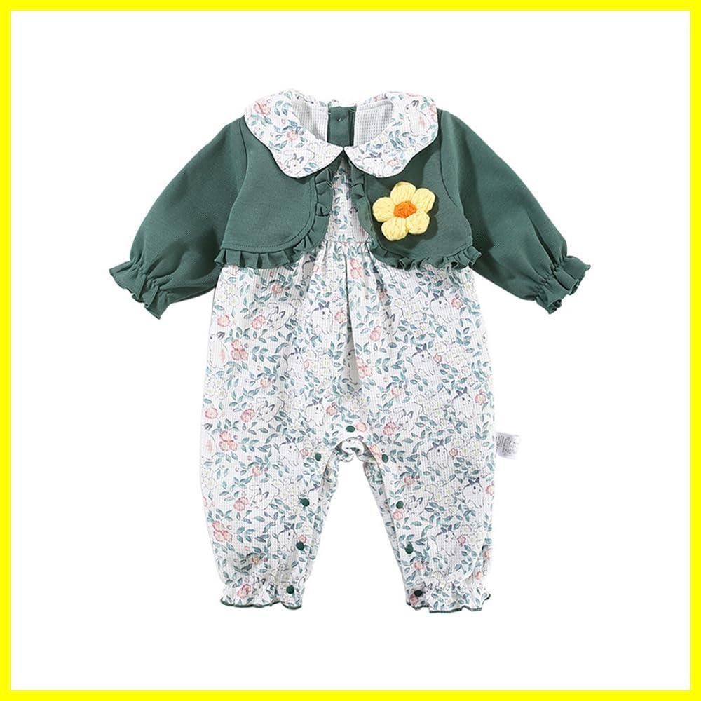 【在庫限定】[Baby koi] ベビー服ロンパースチュール長袖春秋前開きカバーオールコットン女の子プレゼントパイナップル柄イエロー