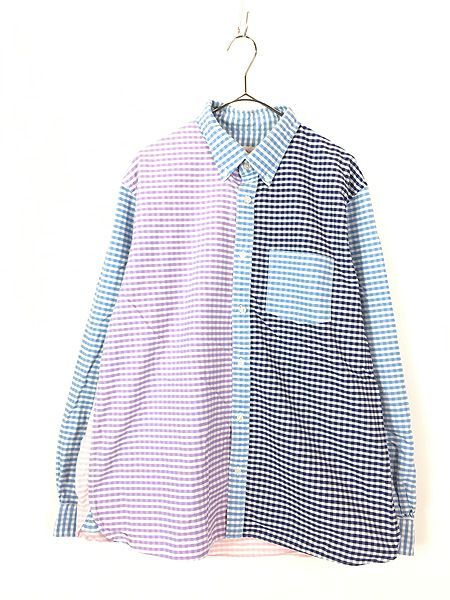 古着 Brooks Brothers マチ付き クレイジー パターン チェック BD OXフォード シャツ XL 