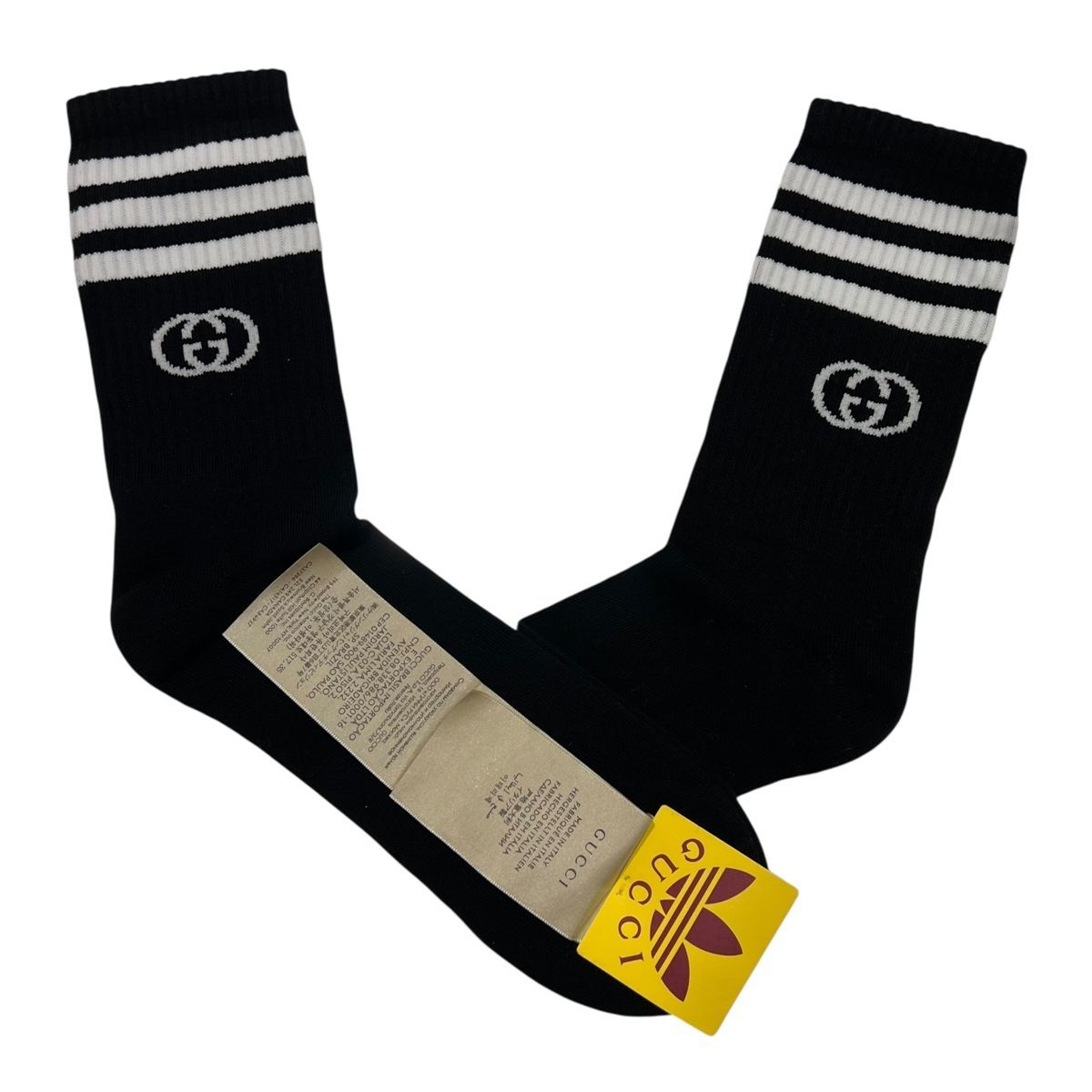 激安大特集！ GUCCI グッチ 靴下 GG柄×adidas コラボ ソックス ブラック M サイズ 24-26cm 25029750 SA 才能