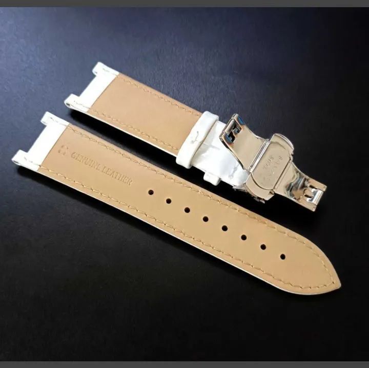 カルティエ・パシャC対応　ホワイト　カーフレザーベルト・バックル 22mm 腕時計 凹型 レザーベルト ホワイト 白 Dバックル 【対応