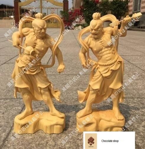 金剛力士像 阿形 吽形 仁王像 上品 檜木 彫刻 災難除去 木彫仏像 2点セット 高さ20cm