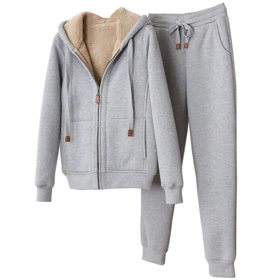 Size L_Color グレー D.IIZOO 秋冬 裏ボア ジャージ上下セット レディース カジュアル スウェット パーカー パンツ 裏起毛 アクティブウェア 長袖 スエット セットアップ 防寒 韓国 ファッション 体型カバー ゆったり 大きいサイズ