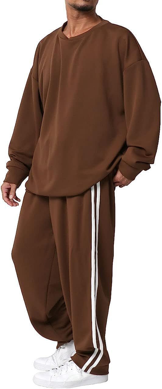 Size M_Color ブラウン ソレイルドール ジャージ メンズ 上下 上下セット ビッグシルエット トレーナー M-5L ストレッチ ルームウェア セットアップ ブラウン M