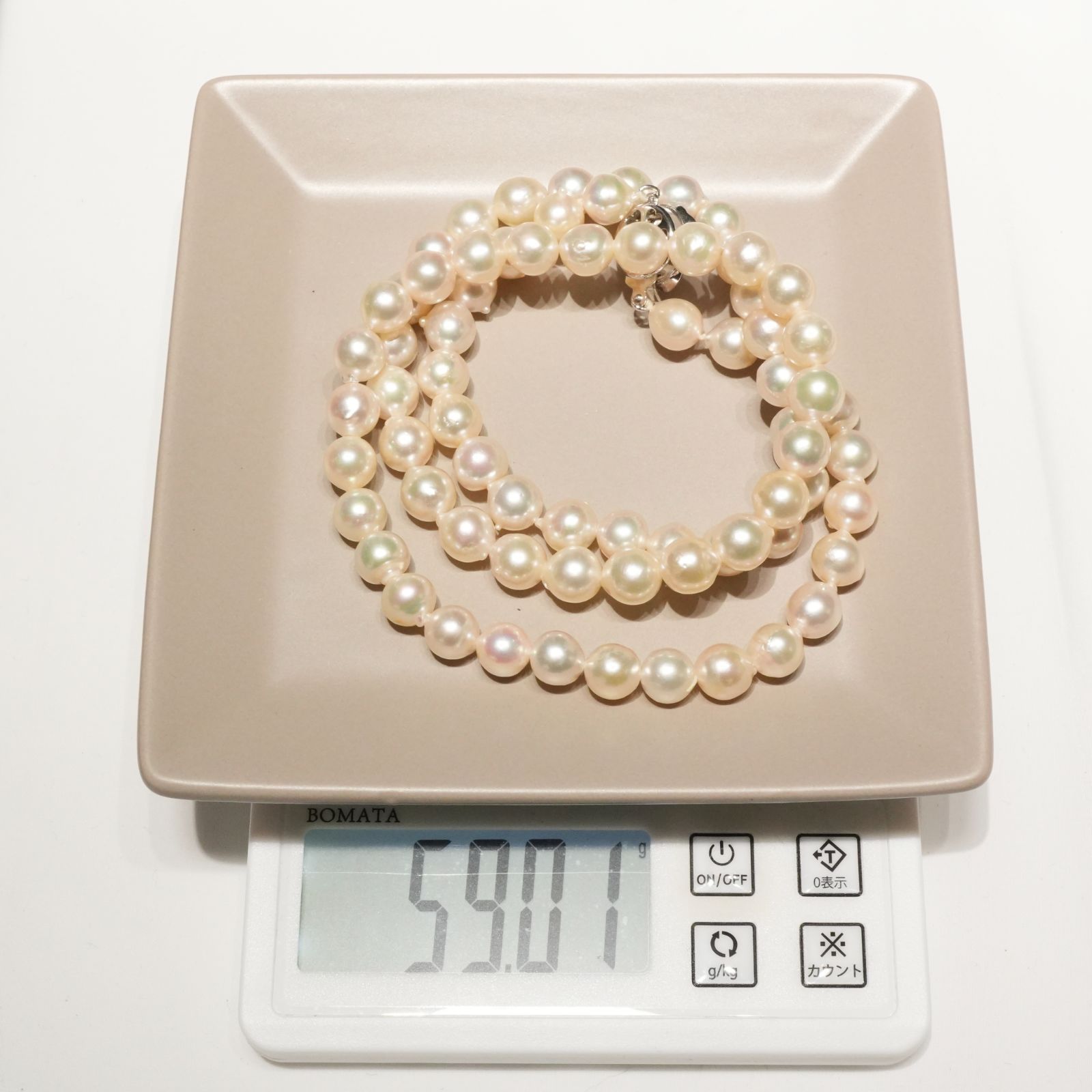 938 超美品　本真珠　アコヤ真珠 セミラウンドシェイプ　ネックレス シルバー パール シルバー ネックレス セミラウンド 長め アコヤ真珠/25