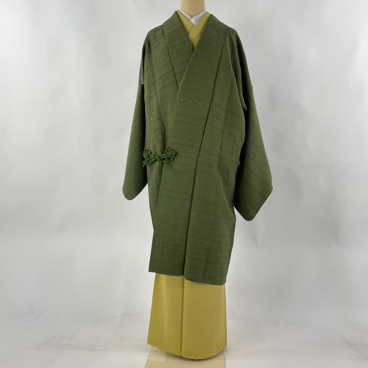 道行 身丈135.5cm 裄丈65.5cm M 和装コート 角衿 縞 かざり 花唐草  