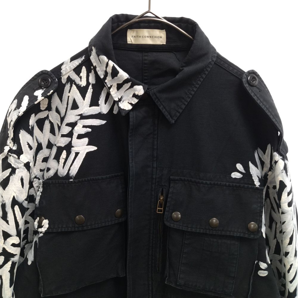 フェイスコネクション モッズコート ペイント加工 ロング ブラック M