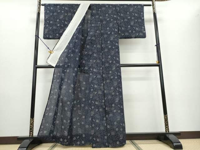 平和屋着物＊夏物 小紋 紗 草花文 洗える着物 未使用 CAAV9013gh