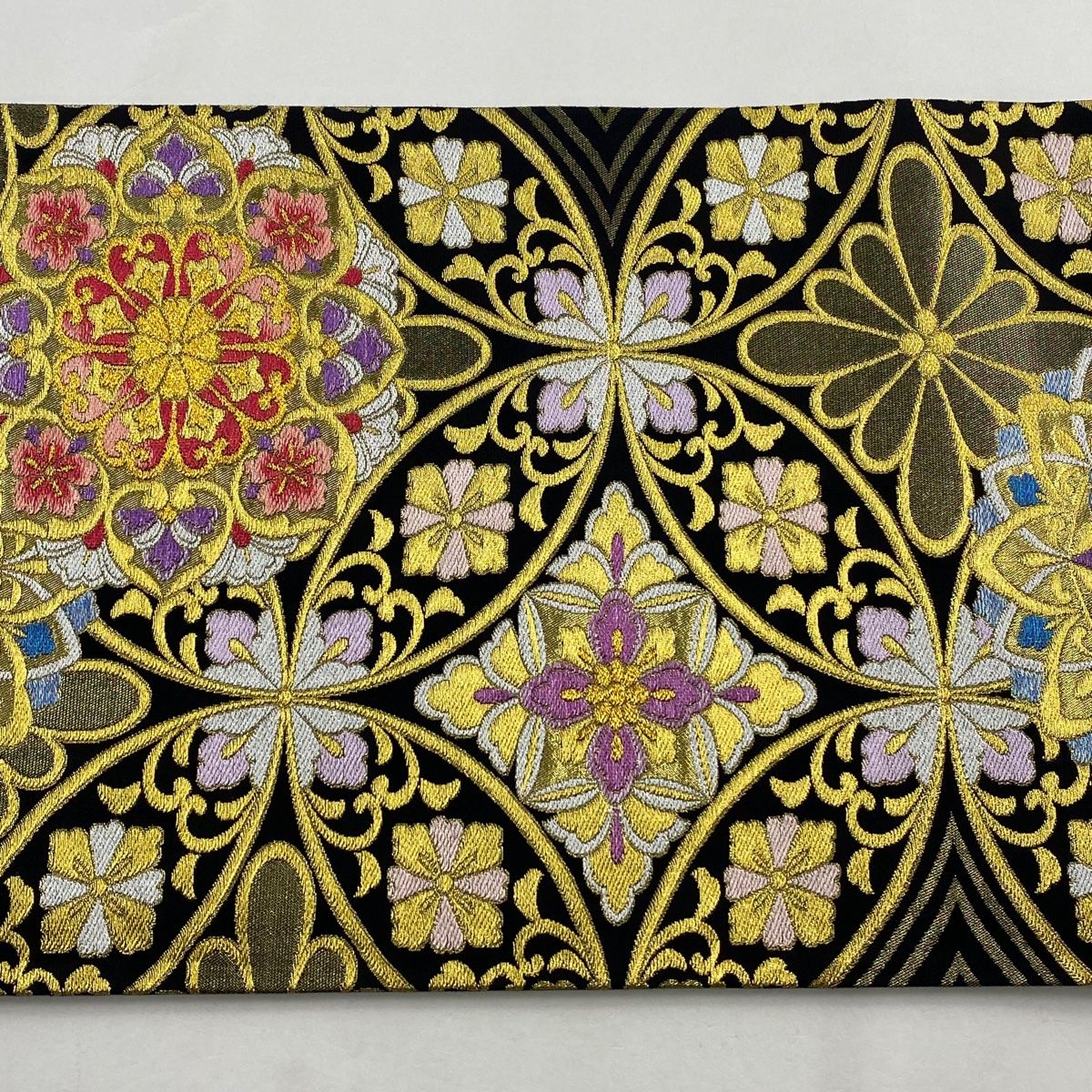 ★専用★美品 袋帯 華文 菊 梅 黒 金糸 長さ4m37cm 振袖 仕立て上がり 袋帯 美品 秀品 振袖向き 華文 七宝華文 金糸 箔 黒 六通 正絹