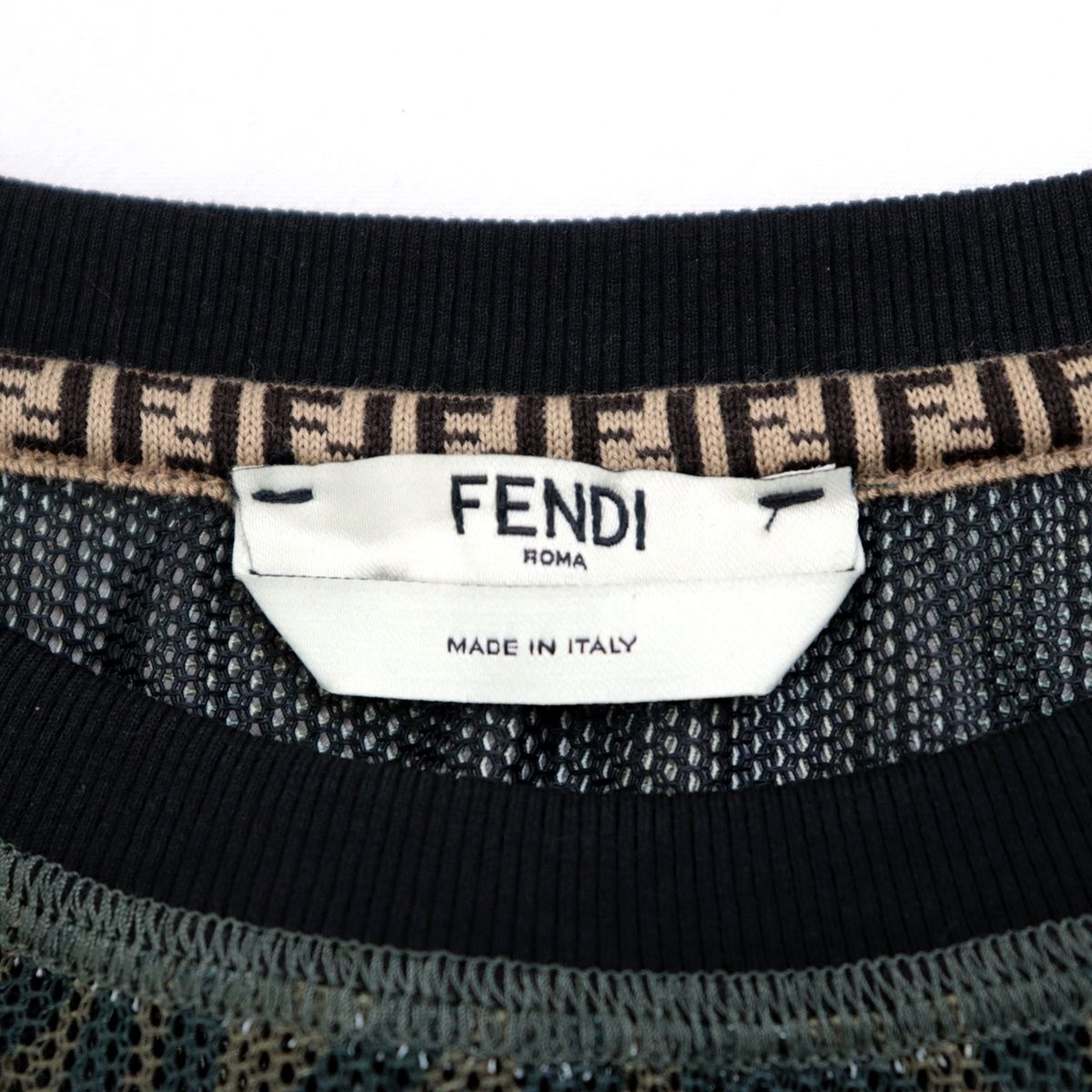 美品 フェンディ 21SS FFヴァーティゴ フィッシュアイ メッシュTシャツ レディース カーキ XS シースルー FENDI