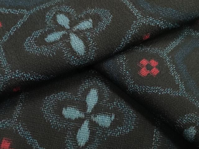 平和屋着物▽本塩沢 単衣 蜀江花文 黒地 セール 正絹 逸品 CAAU9000gh