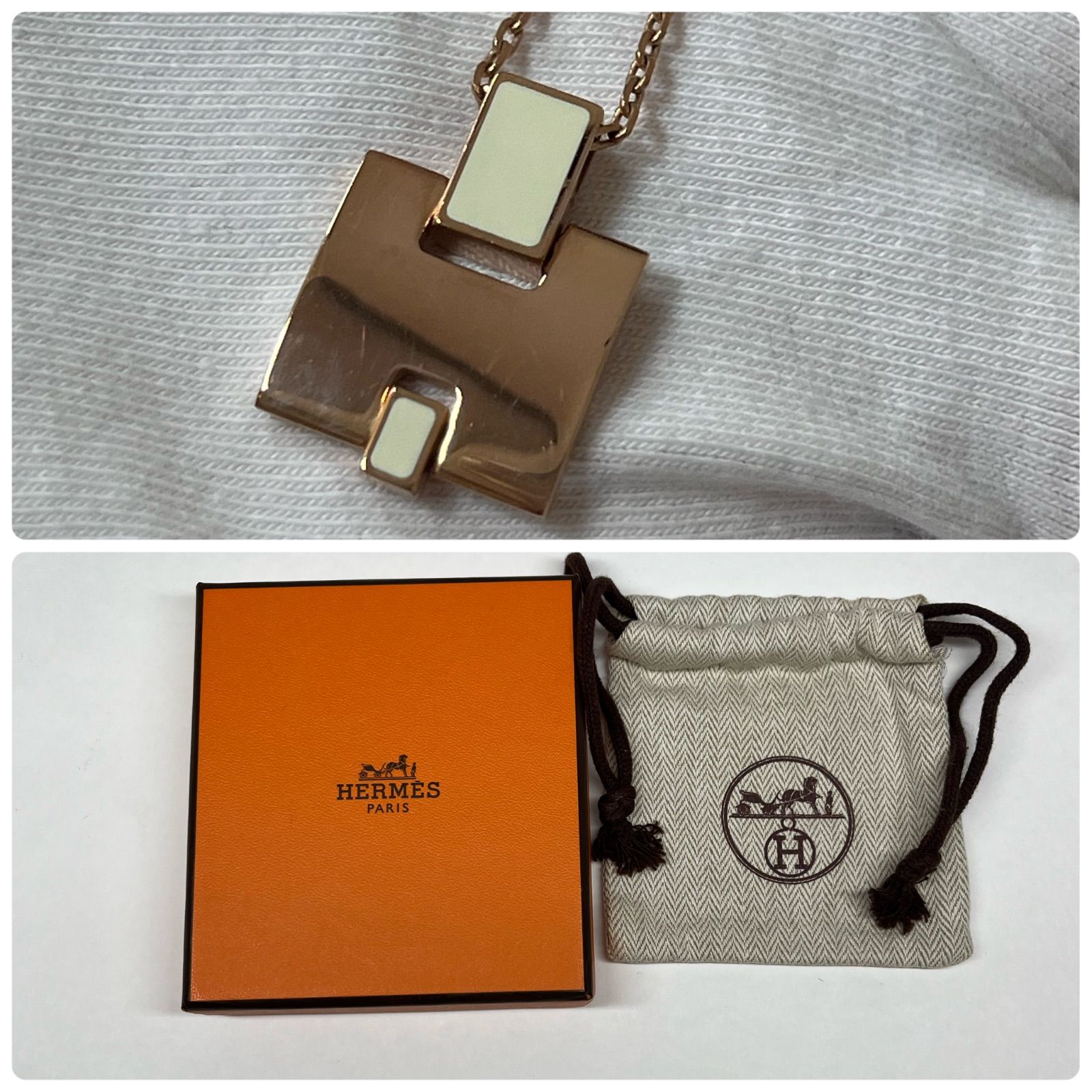 HERMES エルメス アイリーン ネックレス メタル エナメル ピンク 