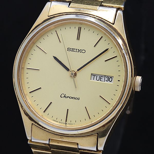 セイコー クロノス QZ ゴールド文字盤 デイデイト 5H23-7D40 メンズ