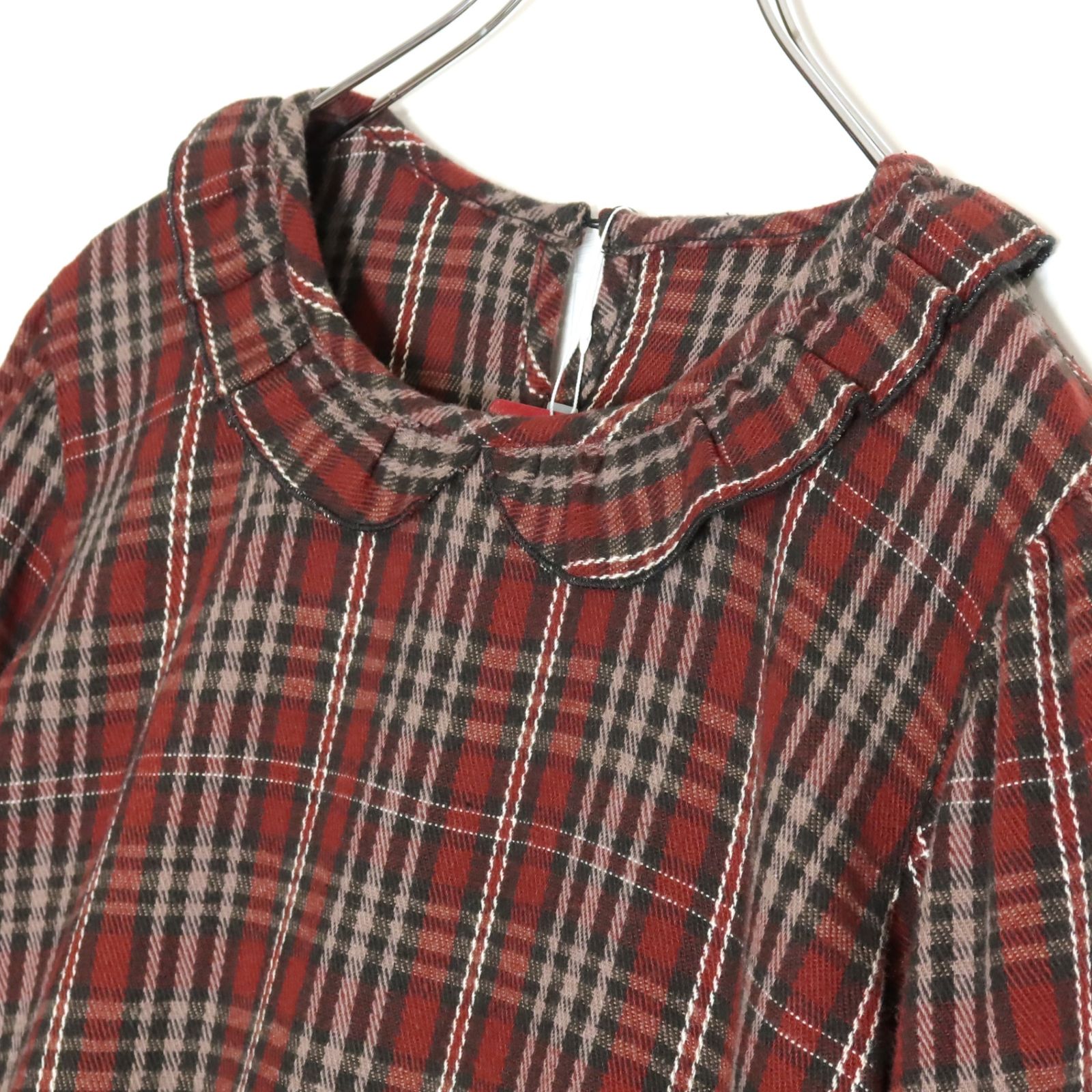 タイムセール❣️ピンクハウスチェック柄フリル襟長袖ワンピースネル素材 新品】 ピンクハウス☆ゆったりフォルム♪チェック柄ワンピース