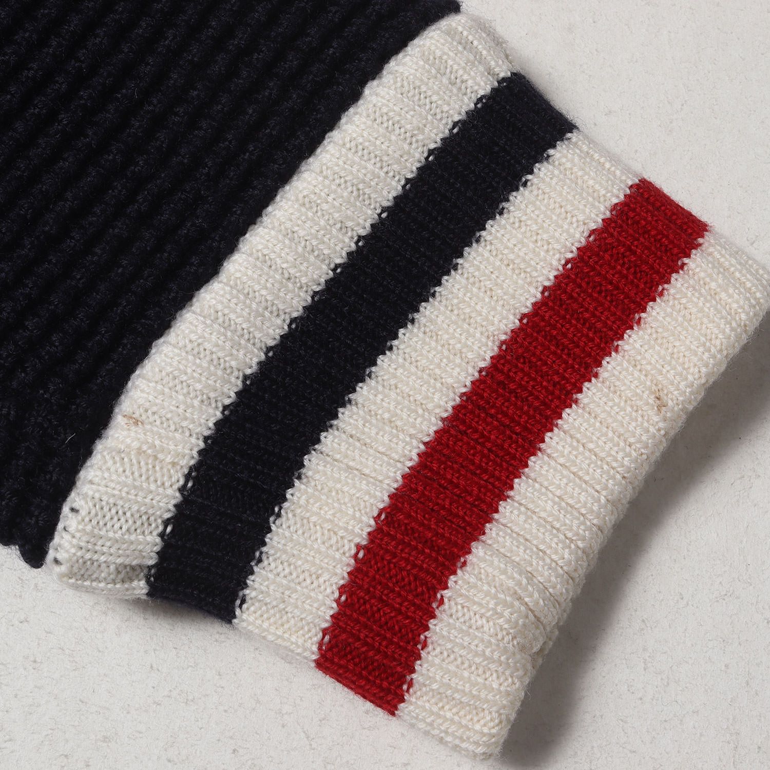 トップス MONCLER GAMME BLEU tricolor knit sweater Dark Blue Tricolour-Trimmed Wool Jumper - Sweatshirts