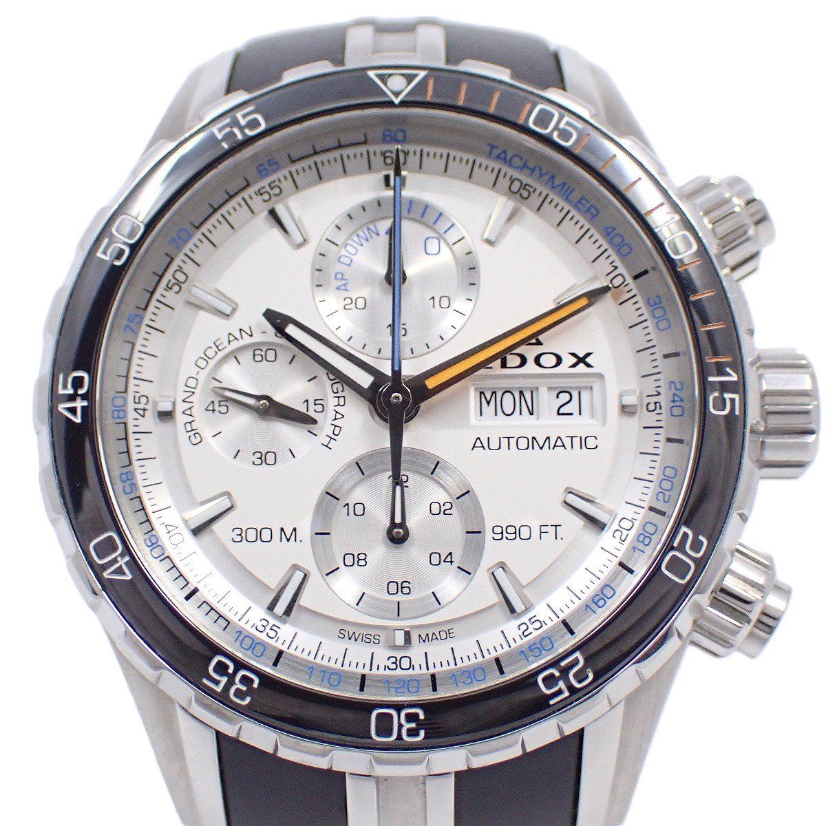 EDOX エドックス グランドオーシャン クロノグラフ 自動巻き メンズ 腕時計 デイデイト シルバー文字盤 01123 いおき質店