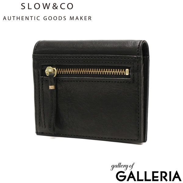 スロウ 二つ折り財布 SLOW bono smart mini wallet ミニウォレット 栃木レザー 小銭入れ付き 小さめ 日本製 メンズ レディース SO860L BLACK