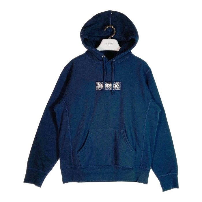 ★SUPREME シュプリーム 19AW Bandana Box Logo Hooded Sweatshirt  バンダナボックスロゴプルオーバーパーカー ネイビー sizeS