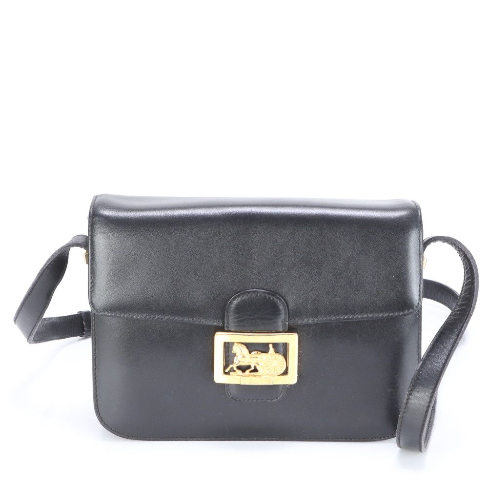 美品 ヴィンテージ セリーヌ 馬車金具 レザー ショルダーバッグ 斜め  