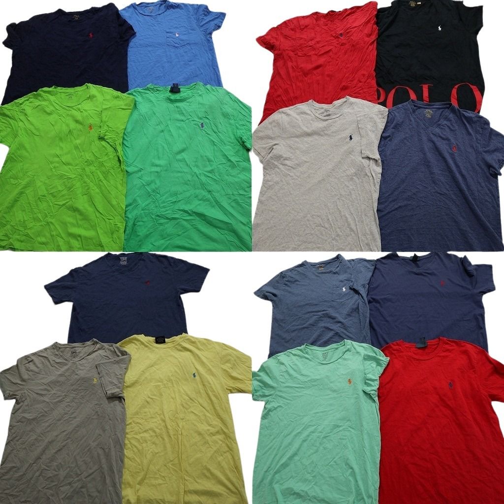 古着卸 ラルフローレン 半袖Tシャツ 15枚セット メンズ S |M ワンポイント Ｖネック ブラック ネイビー 古着 NA8871