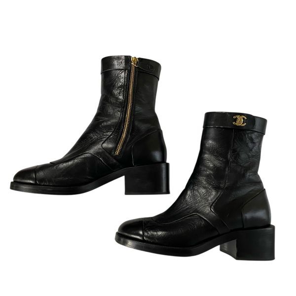 ○ シャネル CHANEL アンクルブーツ ショートブーツ ターンロック ココ