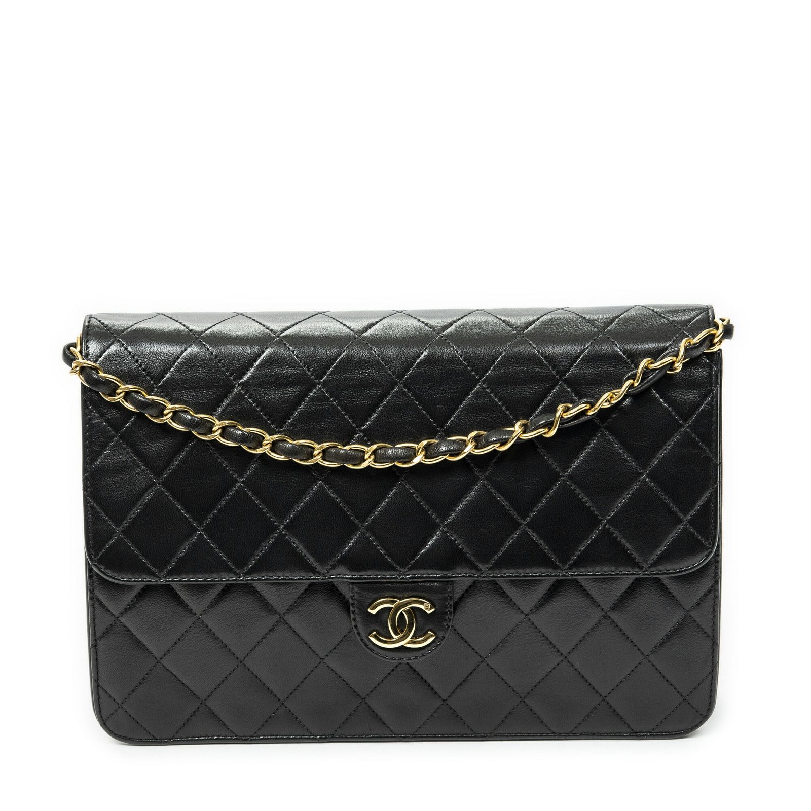 CHANEL シャネルマドモアゼル フルフラップ黒マトラッセラムスキンレザーA