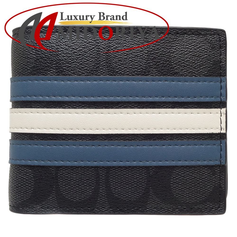 COACH コーチ 二つ折り財布 シグネチャー カードケース付 F26072 札入れ レザーxPVC  ブラック ネイビー アウトレット/180261【中古】