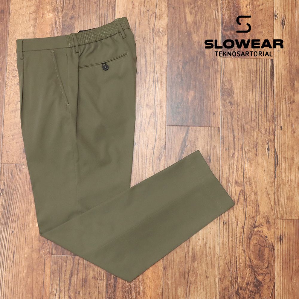 SLOWEAR/50サイズ/イージーパンツ 1T014R 4092F ツイル 吸水速乾 ストレッチ ワンタック インコテックス 美脚 新品/カーキ/md277/