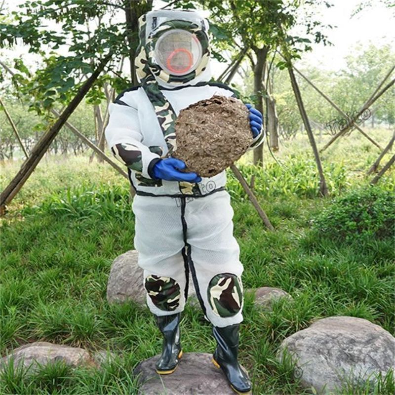 送料無料 2025 スズメ蜂 防護服 全身通気 扇風機不要 スズメバチ駆除用蜂防護服 6点セットフェイスネット付き 通気性 つなぎ服 害