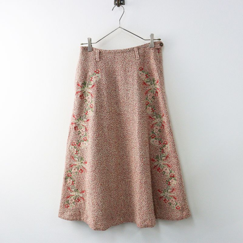 定価103400円 45R フォーティファイブアール 刺繍入 ニコミコツイードのお花スカート 2 レッド┃ミックス 2400014636703