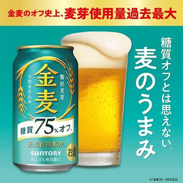 ビール beer 金麦 糖質75%OFF 350ml 24本 発泡酒 第3のビール 送料無料 サントリー 金麦 糖質75%off オフ 350ml×1ケース/24本(024)『YML』 第三のビール