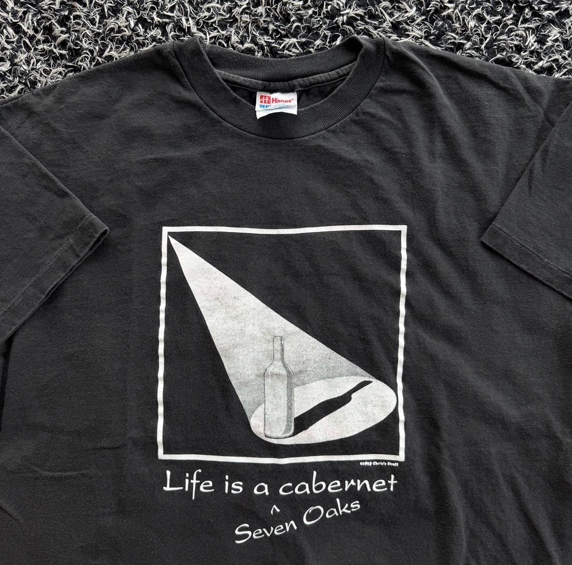 90s 1993年製 ワイン Tシャツ Life is a cabernet Hanes 墨黒フェード
