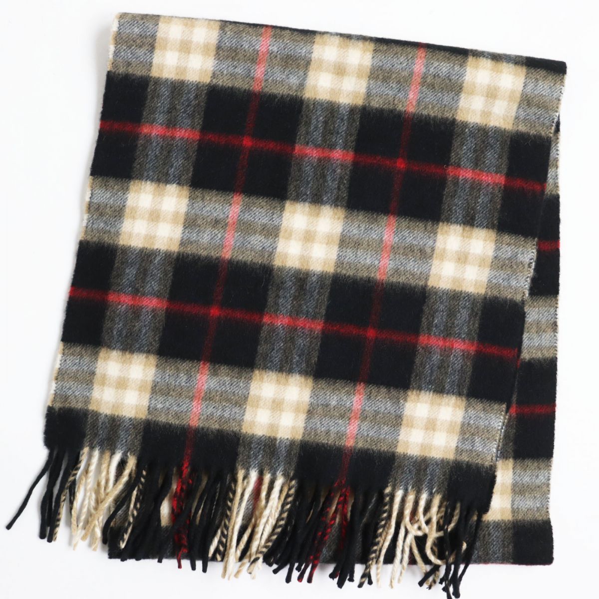 極美品○BURBERRY バーバリー カシミヤ100％ チェック柄 フリンジ