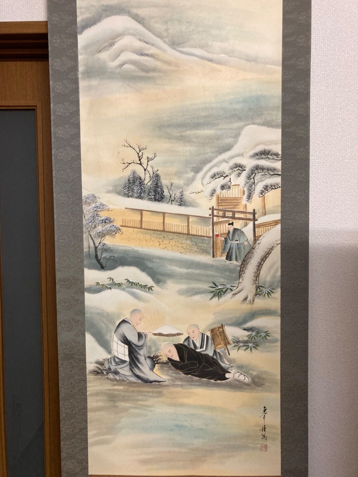 百嶺 九 十 九 翁 雪 人石枕の図 仏具表具 軸先も仏具 百嶺 【 九 十